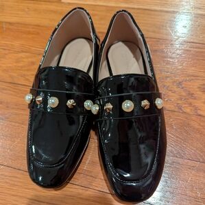 Nordstrom Girls Kids' Faye Loafer, Black Patent - SZ 1 NWT - studded loafers